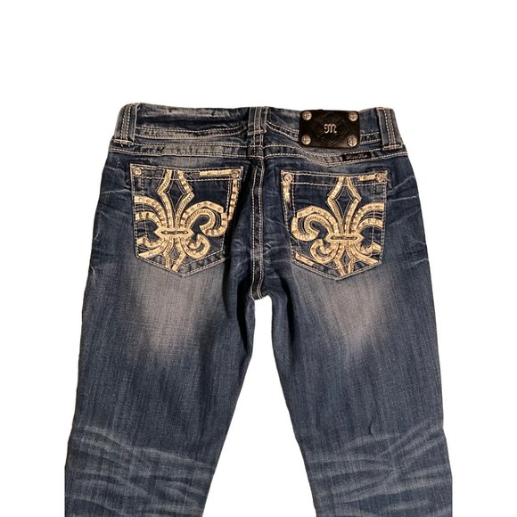 Miss Me Jeans Size 29 JE8013BR Bootcut Silver Tone Buttons Rhinestones, Metal Ac - Picture 6 of 7